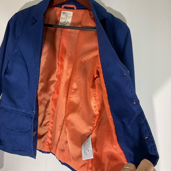 Tulle Blazer Button Up V-Neck Styling Long Sleeve Pockets Blue Pockets Size SM - Picture 3 of 14